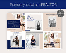 Load image into Gallery viewer, 130 REALTOR Instagram Templates. Editable Real Estate Canva Template Pack. Instagram Square Posts & Stories. Social Media Marketing Graphics