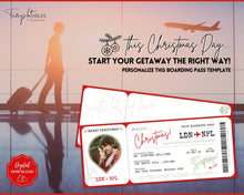 Load image into Gallery viewer, EDITABLE Christmas Boarding Ticket Template | Surprise Xmas Boarding Pass, Fake Plane Ticket Printable Template | Red
