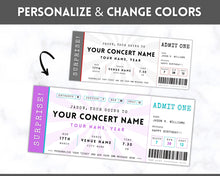 Load image into Gallery viewer, EDITABLE Concert Ticket Template | Surprise Birthday, Anniversary Gift for Musical Events & Theatre Shows | No Photo