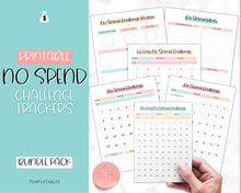 Load image into Gallery viewer, No Spend Challenge BUNDLE | Printable 30 day, 60 day, 90 day Savings Challenge & Monthly Spending Tracker | Colorful Sky