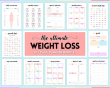 Load image into Gallery viewer, Weight Loss Tracker BUNDLE |  Fitness Planner Printable, Pounds Lost Tracker, Body Measurements & Meal Planner | Swash Rainbow