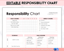 Load image into Gallery viewer, EDITABLE Responsibility Chart | Family Chore Chart, Weekly Adult Routine & Reward Chart for Kids | Pink