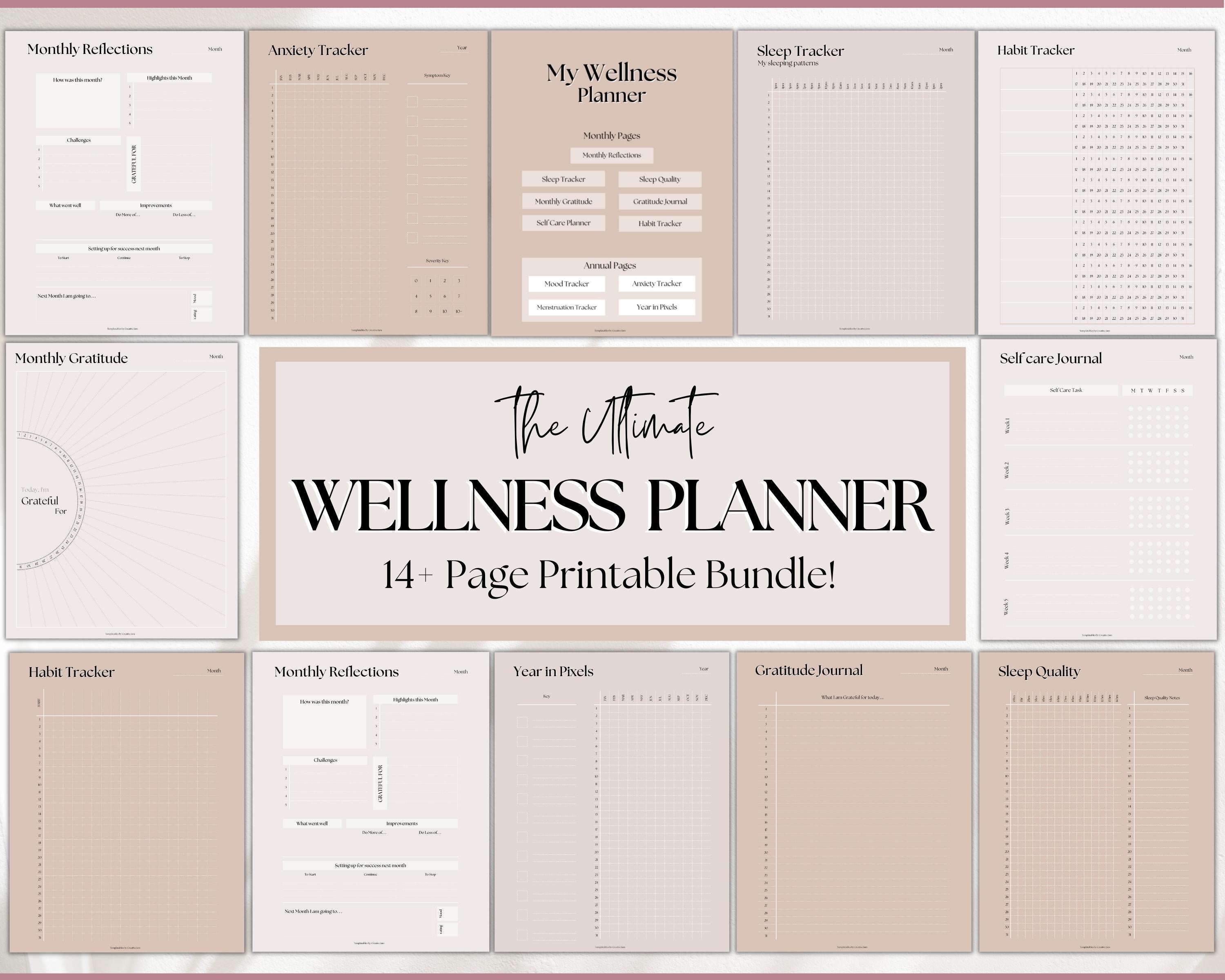 Self Care Planner & Wellness Printable BUNDLE Templates | Lux