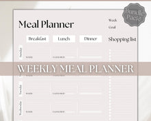 Load image into Gallery viewer, Boho Weekly Meal Planner Printable | Food Diary, Meal Tracker, Food Journal with BONUS Grocery List | Lux