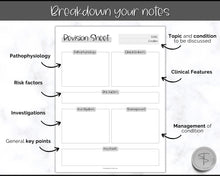 Load image into Gallery viewer, Nursing Revision Sheets for Medical School | Medicine & Nursing Students, Exam Revision Notes & Guide Templates | Sky Mono