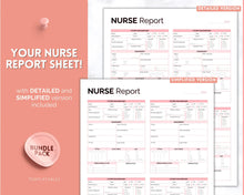 Load image into Gallery viewer, 4 Patient Nurse Report Sheet to Organize your Shifts | Nurse Brain Sheet, ICU Nurse Report Patient Assessment Template | Pink
