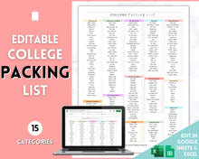 Load image into Gallery viewer, EDITABLE College Packing List | Back to School Moving Checklist for Students, Google Sheets | Pastel Rainbow