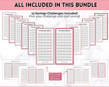 Load image into Gallery viewer, Mini Savings Challenge Printable BUNDLE | 12 Saving Trackers, Cash Envelope, A6 Saving Challenges | Pink