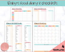 Load image into Gallery viewer, Baby Food Tracker Printable BUNDLE | Baby’s First Foods Meal Planner & Daily Food Diary, 100 Foods Before 1 | Colorful Sky