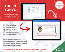 Load image into Gallery viewer, EDITABLE Christmas Boarding Ticket Template | Surprise Xmas Boarding Pass, Fake Plane Ticket Printable Template | Red
