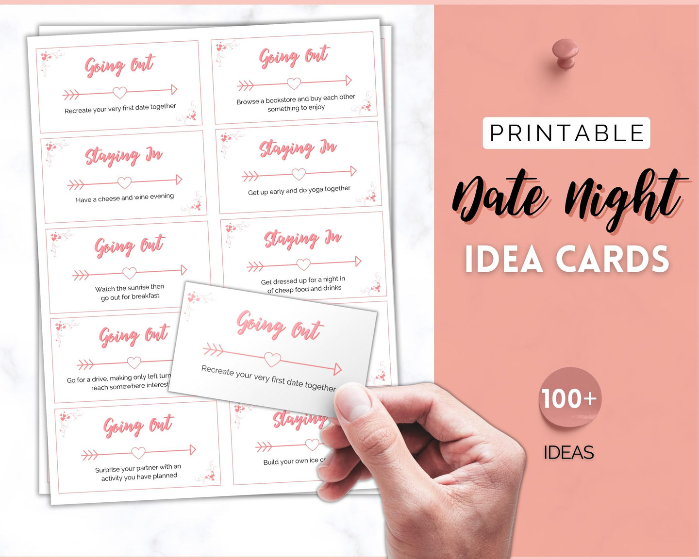 Couples Date Night Idea Cards | 100+ Printable Card Game Gift for Valentines, Birthdays & Anniversaries | Pink