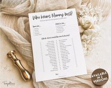 Load image into Gallery viewer, Who knows Mommy Best? Baby Shower Games Printable | Trivia Activity for Woodland, Boho, Neutral Theme Baby Showers