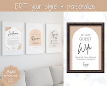Load image into Gallery viewer, 15 Airbnb Posters | Editable Template Sign Bundle, Wifi password Sign, Check Out Signs for Airbnb Superhosts | Arch