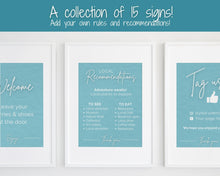 Load image into Gallery viewer, 15 Airbnb Posters! Editable Template Bundle, Wifi password Sign, Welcome Book, House Rules, Airbnb Host, Vacation Rental, Check Out Signage | Blue