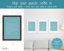Load image into Gallery viewer, 15 Airbnb Posters! Editable Template Bundle, Wifi password Sign, Welcome Book, House Rules, Airbnb Host, Vacation Rental, Check Out Signage | Blue