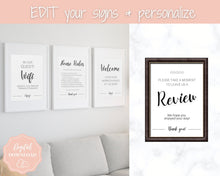 Load image into Gallery viewer, 15 Airbnb Posters! Editable Template Bundle, Wifi password Sign, Welcome Book, House Rules, Airbnb Host, Vacation Rental, Check Out Signage | Day