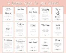 Load image into Gallery viewer, 15 Airbnb Posters! Editable Template Bundle, Wifi password Sign, Welcome Book, House Rules, Airbnb Host, Vacation Rental, Check Out Signage | Google Docs / MS Word