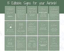 Load image into Gallery viewer, 15 Airbnb Posters! Editable Template Bundle, Wifi password Sign, Welcome Book, House Rules, Airbnb Host, Vacation Rental, Check Out Signage | Green