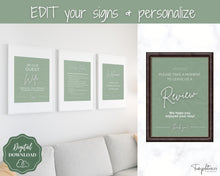 Load image into Gallery viewer, 15 Airbnb Posters! Editable Template Bundle, Wifi password Sign, Welcome Book, House Rules, Airbnb Host, Vacation Rental, Check Out Signage | Green