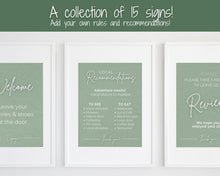 Load image into Gallery viewer, 15 Airbnb Posters! Editable Template Bundle, Wifi password Sign, Welcome Book, House Rules, Airbnb Host, Vacation Rental, Check Out Signage | Green