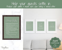 Load image into Gallery viewer, 15 Airbnb Posters! Editable Template Bundle, Wifi password Sign, Welcome Book, House Rules, Airbnb Host, Vacation Rental, Check Out Signage | Green