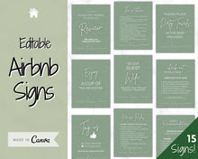 Load image into Gallery viewer, 15 Airbnb Posters! Editable Template Bundle, Wifi password Sign, Welcome Book, House Rules, Airbnb Host, Vacation Rental, Check Out Signage | Green