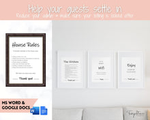 Load image into Gallery viewer, 15 VRBO Posters! Editable Template Bundle, Wifi password Sign, Welcome Book, House Rules, Airbnb Host, Vacation Rental, Check Out Signage | Google Docs / MS Word
