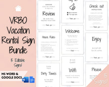 Load image into Gallery viewer, 15 VRBO Posters! Editable Template Bundle, Wifi password Sign, Welcome Book, House Rules, Airbnb Host, Vacation Rental, Check Out Signage | Google Docs / MS Word