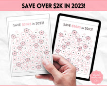 Load image into Gallery viewer, Save 2023 in 2023 Savings Tracker | 2k Savings Challenge Printable | Pink