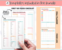 Load image into Gallery viewer, Baby Food Tracker Printable BUNDLE | Baby’s First Foods Meal Planner & Daily Food Diary, 100 Foods Before 1 | Colorful Sky