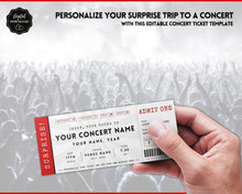 Load image into Gallery viewer, EDITABLE Concert Ticket Template | Surprise Birthday, Anniversary Gift for Musical Events & Theatre Shows | No Photo