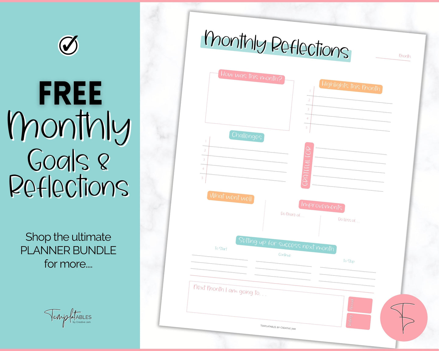 FREE - Monthly Goals & Reflections Printables | Colorful Sky