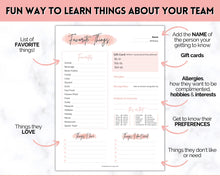 Load image into Gallery viewer, Get To Know Me Printable Game |  Get To Know You Ice Breaker Game | Employee Favorite Things, Team Building, Christmas Party | Pink