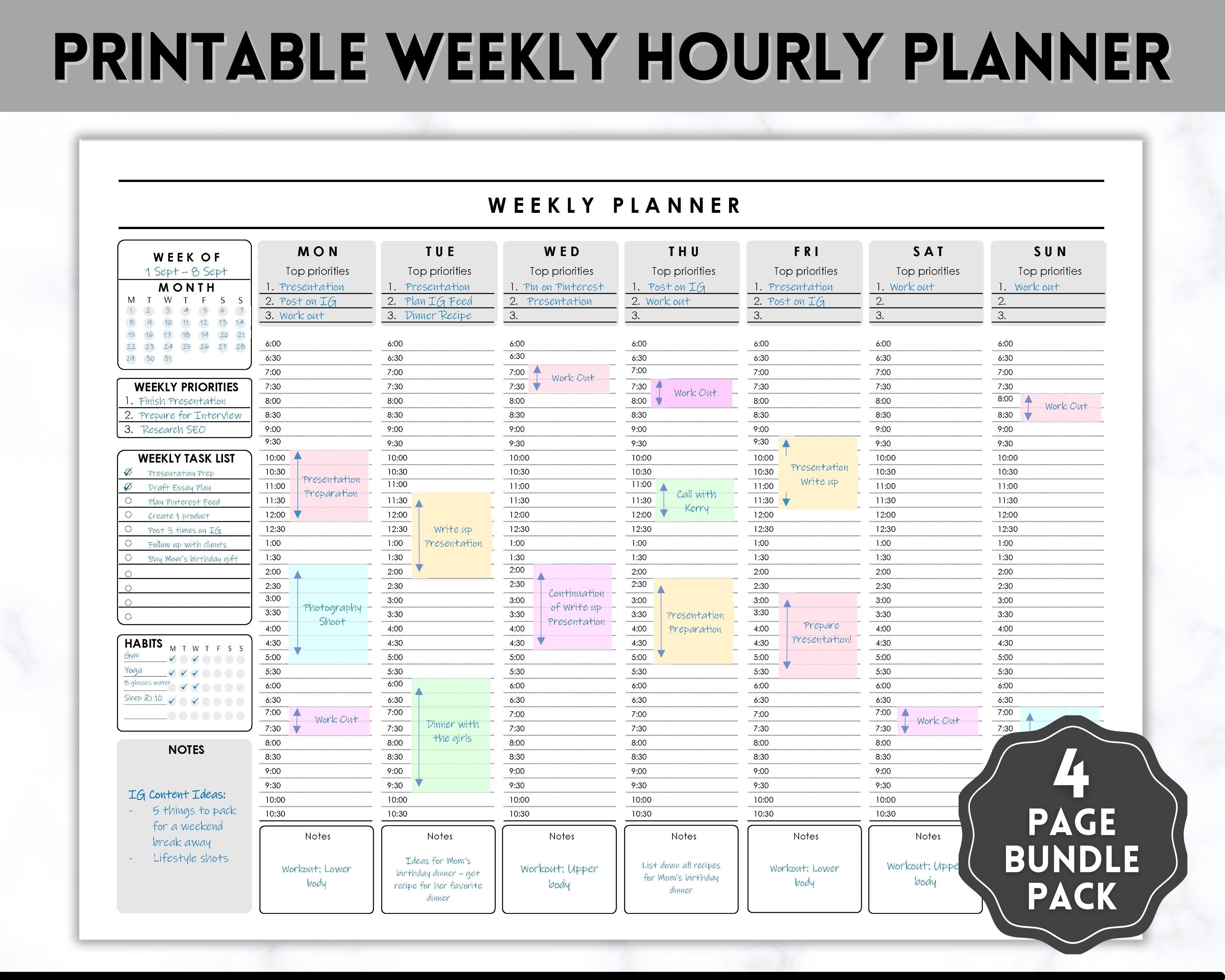 Printable Weekly Hourly Schedule Printable Weekly Hourly Schedule