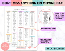 Load image into Gallery viewer, EDITABLE College Packing List | Back to School Moving Checklist for Students, Google Sheets | Pastel Rainbow