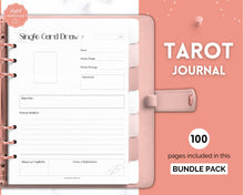 Load image into Gallery viewer, Tarot Journal, 100+ Pg Printable Tarot Planner Workbook, Daily Card Reading, Tarot Spreads, Tarot Deck Notebook, Witch, Grimoire, Oracle | Mono
