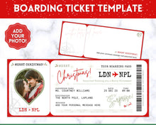 Load image into Gallery viewer, EDITABLE Christmas Boarding Ticket Template | Surprise Xmas Boarding Pass, Fake Plane Ticket Printable Template | Red