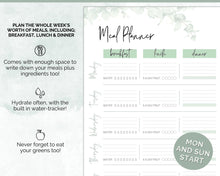 Load image into Gallery viewer, Weekly Meal Planner Printable | Food Diary, Meal Tracker, Food Journal with BONUS Grocery List | Green Eucalyptus