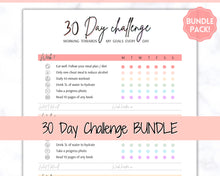 Load image into Gallery viewer, 30 Day Habit Tracker Printable | EDITABLE 30 Day Self Care Fitness Challenge | Pastel Rainbow