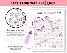 Load image into Gallery viewer, Save 2023 in 2023 Savings Tracker | 2k Savings Challenge Printable | Pink