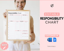 Load image into Gallery viewer, EDITABLE Responsibility Chart | Family Chore Chart, Weekly Adult Routine & Reward Chart for Kids | Pink