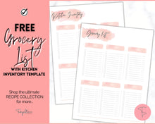 Load image into Gallery viewer, FREE - Grocery List Printable, Weekly Shopping List, Meal Planner Checklist, Kitchen Organization Template | Pink Watercolor