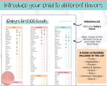 Load image into Gallery viewer, Baby Food Tracker Printable BUNDLE | Baby’s First Foods Meal Planner & Daily Food Diary, 100 Foods Before 1 | Colorful Sky