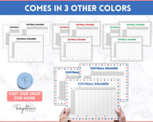Load image into Gallery viewer, Printable Football Squares for the Superbowl | Football Betting Games, Super Bowl Squares, Football Fundraiser | 4 Color Bundle