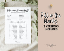 Load image into Gallery viewer, Who knows Mommy Best? Baby Shower Games Printable | Trivia Activity for Woodland, Boho, Neutral Theme Baby Showers