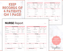 Load image into Gallery viewer, 4 Patient Nurse Report Sheet to Organize your Shifts | Nurse Brain Sheet, ICU Nurse Report Patient Assessment Template | Pink