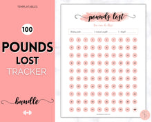 Load image into Gallery viewer, Pounds Lost Tracker Bundle - 10 20, 30, 50, 100 lbs Printable Weight Loss Printables | Pink Watercolor