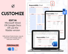 Load image into Gallery viewer, EDITABLE Responsibility Chart | Family Chore Chart, Weekly Adult Routine & Reward Chart for Kids | Pink