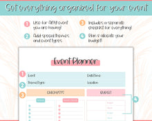 Load image into Gallery viewer, Event Planner Template, Printable Party Planner, Birthday, Wedding, Bridal, Budget, Invites, Event Plan Set, Party Organizer | Colorful Sky
