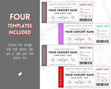 Load image into Gallery viewer, EDITABLE Concert Ticket Template | Surprise Birthday, Anniversary Gift for Musical Events & Theatre Shows | No Photo
